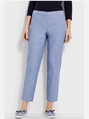 NWT Talbots Washed Linen Chambray Slim  Ankle‎ Pants 14W Casual Minimalist Work